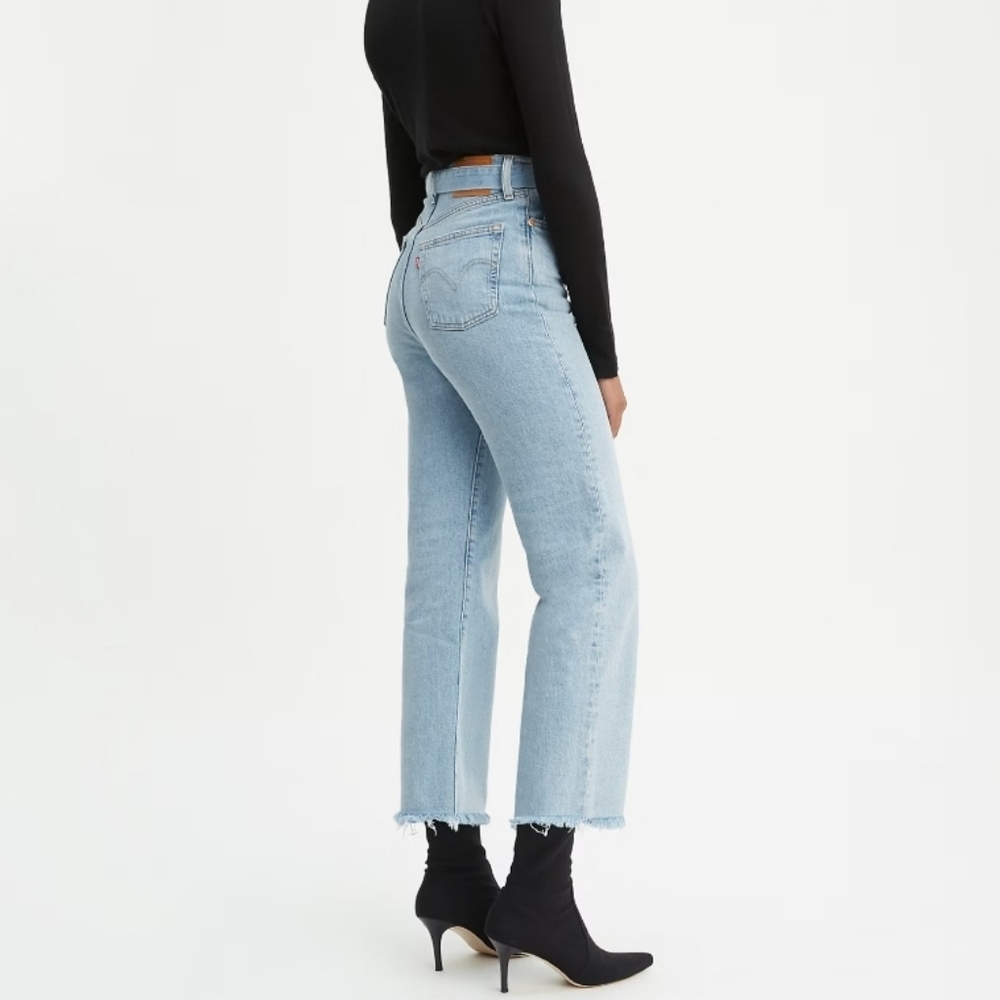 Levi's Light Wash High Rise Ribcage Straight Raw Hem Button Fly Jeans - 27